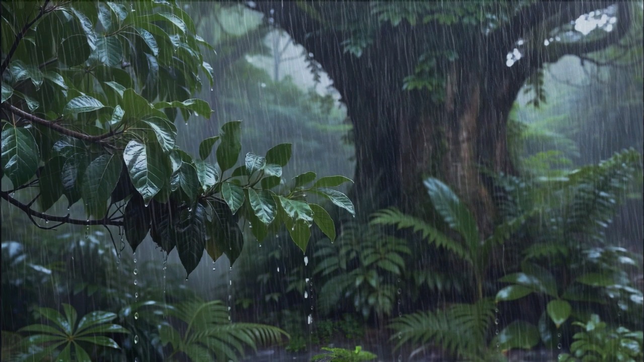 Снимите стресс и бессонницу под сильный дождь в лесу | Успокаивающие звуки дождя для сна