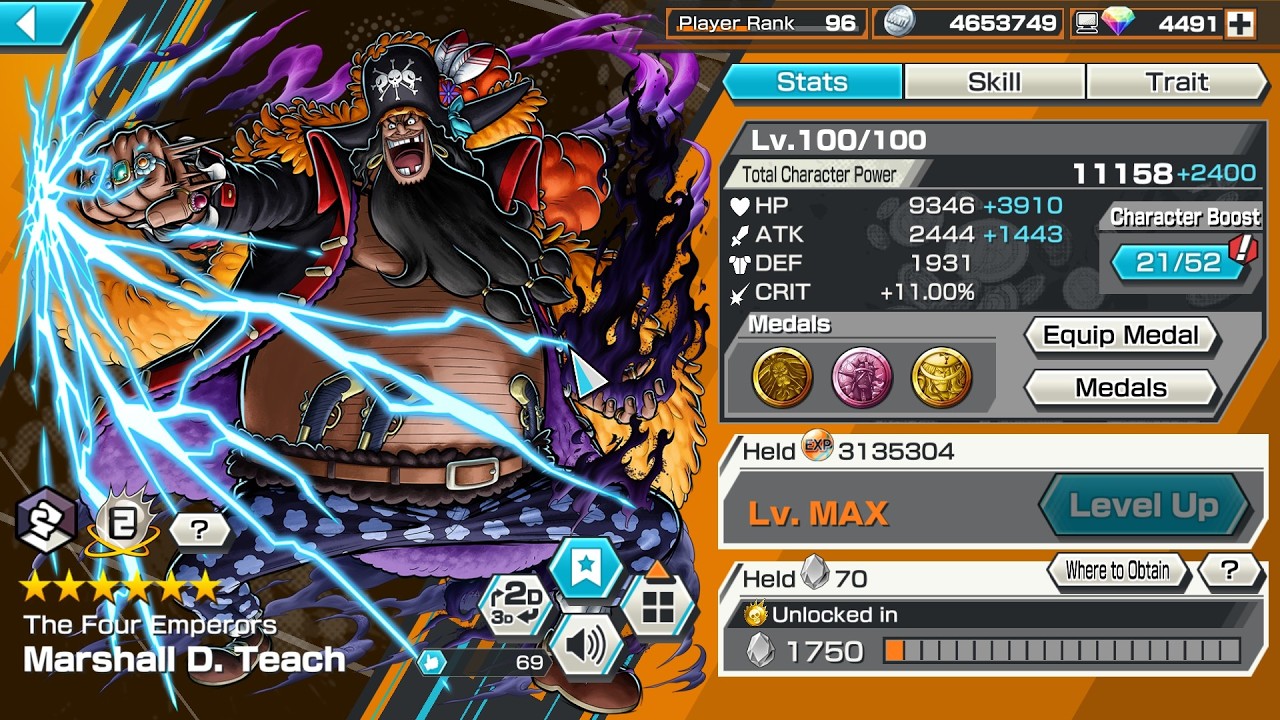 Ex Yonko Blackbeard on skill 1 set/OPBR Gameplay