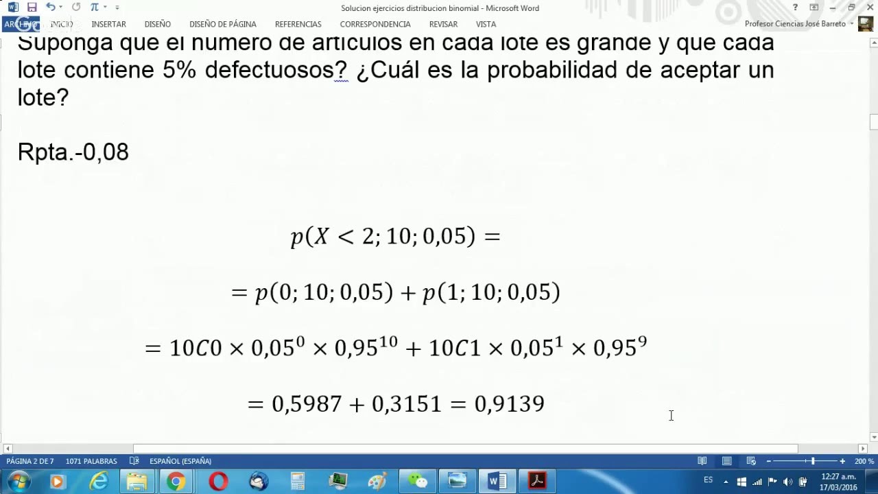 Estadística.Ejercicios de Aplicación de la Distribución Binomial 2 031616 YouTube Estadística.Ejercicios de Aplicación de la Distribución Binomial 2 031616 YouTube