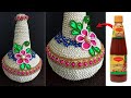 Beautiful Handmade Flower Vase Out Of Waste Empty Sauce Bottle | Home Decor Idea Using Waste