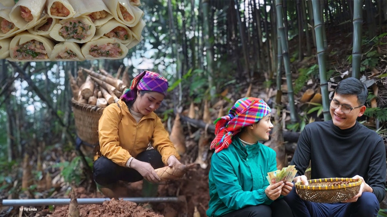 Linda Goes Into The Forest To Pick Bamboo Shoots & Make Stuffed Bamboo ...