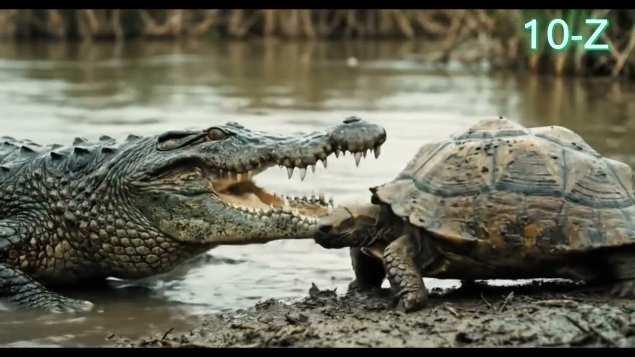 Shocking Moment: Crocodile Attacks Tortoise in the Wild | Rare Wildlife Encounter in 4K"