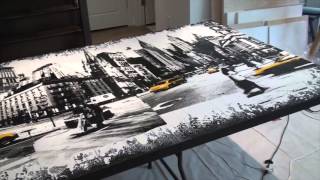 See the Artist Abroad at work creating an epic urban mixed media painting