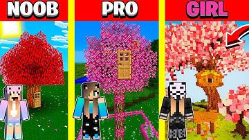 Minecraft Battle: TREE HOUSE BUILD CHALLENGE - NOOB vs PRO vs GIRL / Animation WOOD OAK