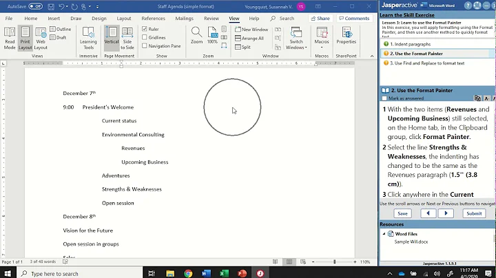 JasperActive Word 2019 Lesson 3: Using the Format Painter