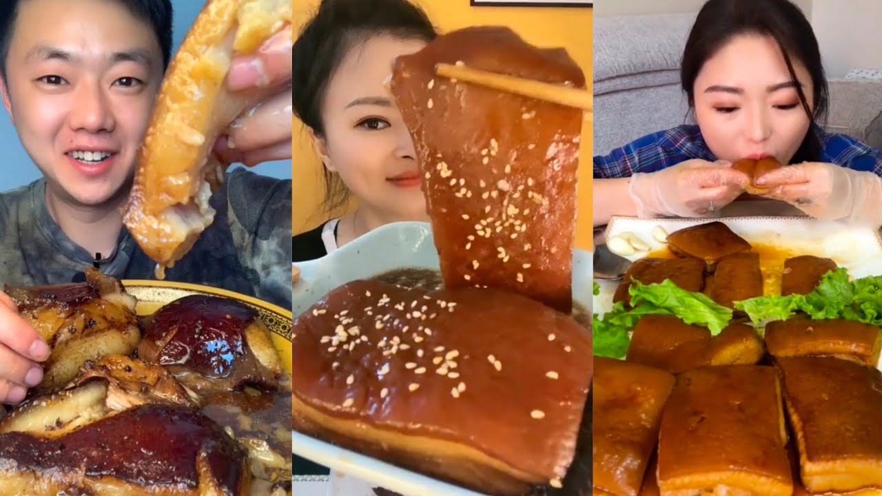 Asmr หมู3ชั้น หมูสามชั้นตุ๋มนุ่มๆละลายในปาก Pork Eating show คนจีนกินโชว์ ep.97