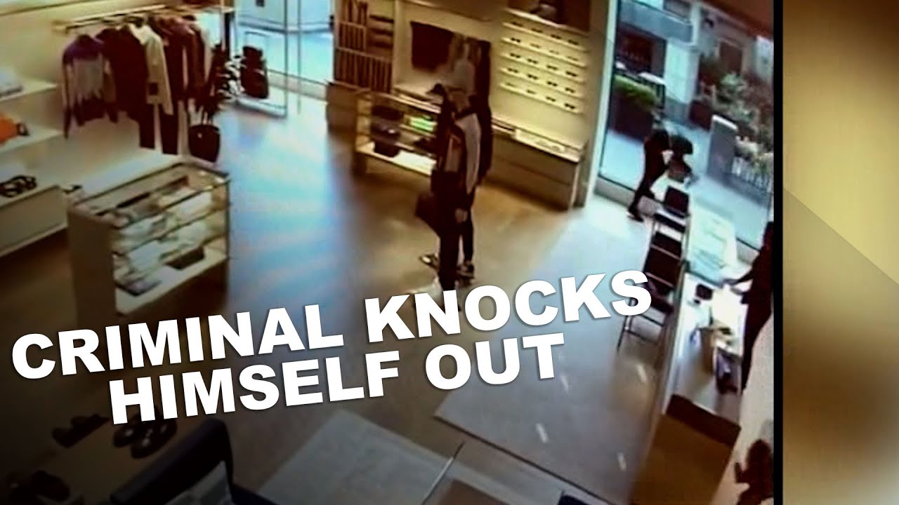 Someone Running Into A Roon Man runs into door while trying to escape robbery - YouTube