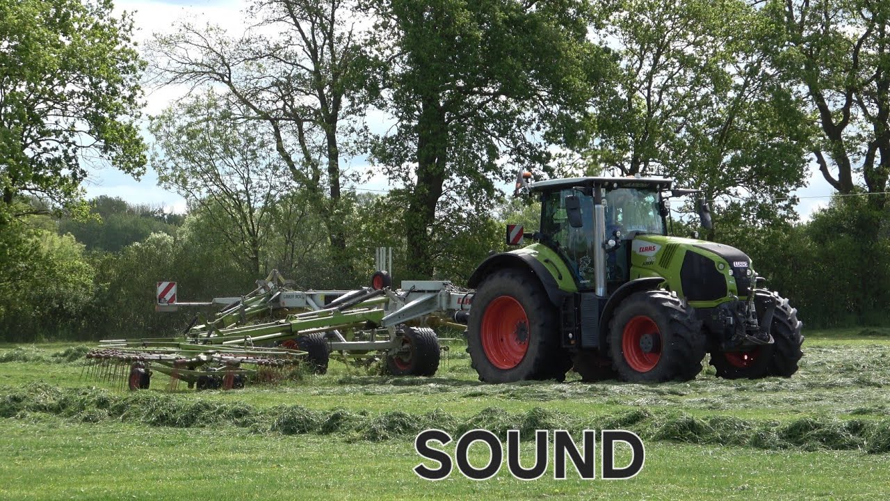 CLAAS AXION 870 mit ein CLAAS LINER 3000 Schwader beim 1. Schnitt schwaden / SOUND / 4K