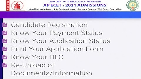 AP ECET -2021 # CANDIDATE REGISTRATION# FEES PAYMENT#APPLICATION STATUS#UPLOAD DOCUMENTS#WEB OPTIONS