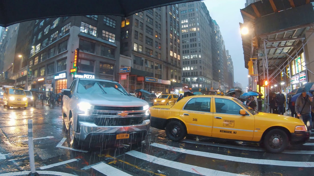 Midtown Manhattan, NYC Rain Walk | Port Authority Area to Grand Central Area (Cyberpunk Vibes) ASMR