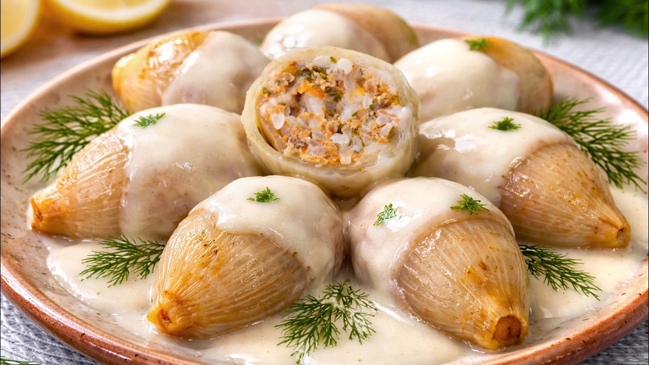 Παραδοσιακοί Κρεμμυδοντολμάδες Λέσβου 🍋💯 (Σουγάνια) με Αυγολέμονο!