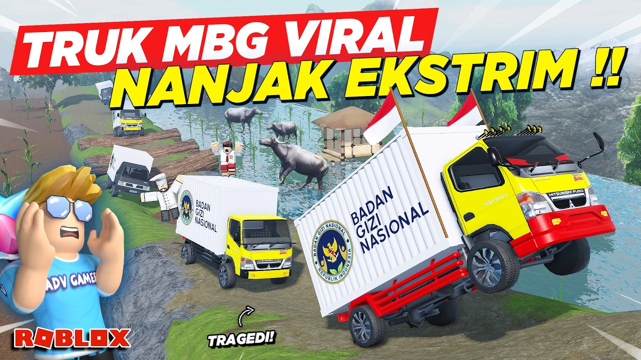 TRUK MBG TELOLET VIRAL DIPAKSA NANJAK EKSTRIM MALAH MASUK SUNGAI !! ROLEPLAY TRUK - Roblox