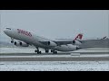 Swiss A340 extreme close & heavy take-off at Zurich Airport - 07/02/2015