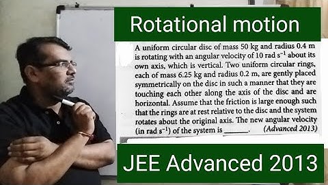A uniform circular disc of mass 50kg and radius 0.4m is rotating with an angular velocity of 10rad/s