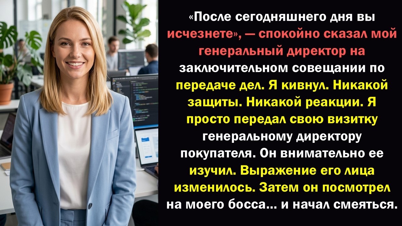 «Я протянула ему свою визитку после того, как он меня уволил… Он рассмеялся — а потом слияние всё из