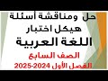 شرح ومناقشة أسئلة هيكل اختبار اللغة العربية الصف السابع الفصل الأول للعام الدراسي 2024 2025 