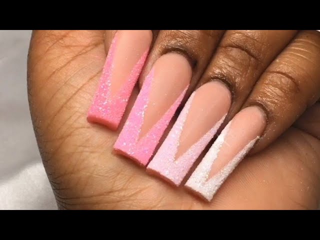 Pink Glitter V French Tips ✨| How To | Easy Glitter V Tip Nails | V Cut |  Acrylic Nail Tutorial - Youtube
