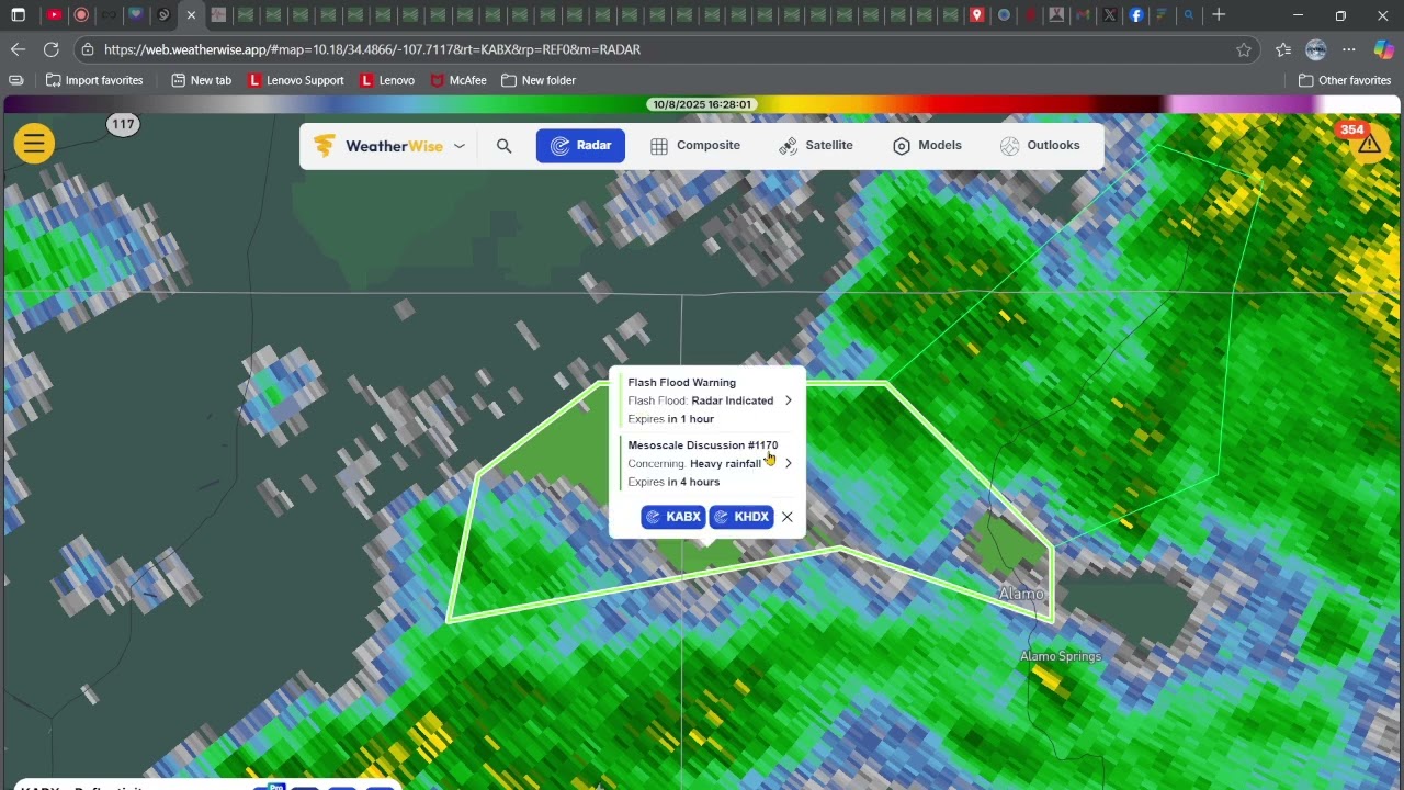 Внезапное наводнение в Аламо, Нью-Мексико