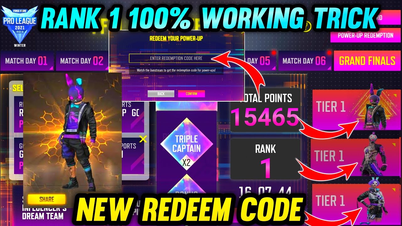 FFPL DREAM TEAM DAY 3 REDEEM CODE😍-FFPL DREAM TEAM RANK 1