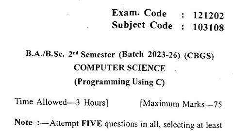 Gndu BA / BSc 2nd Semester Computer Science Question Paper | Computer Science Question Paper 2024