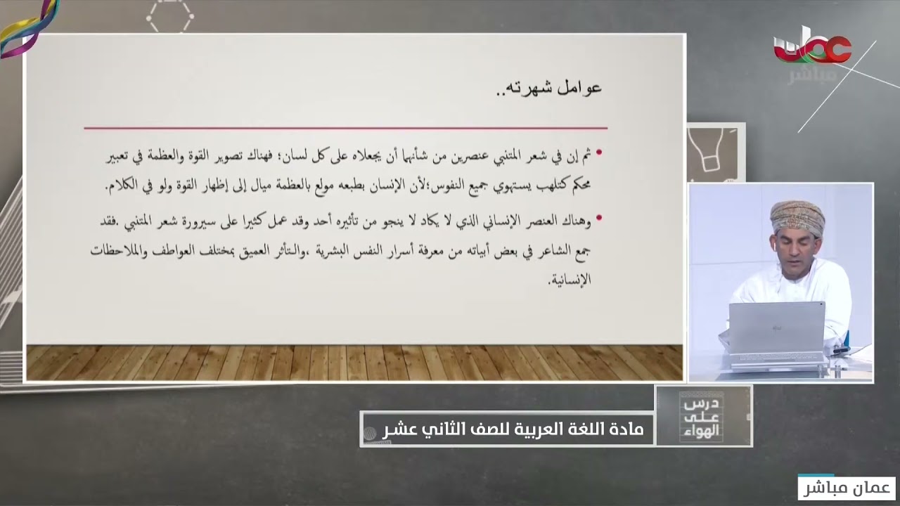 المحور الاول ابي الطيب المتنبي للصف الثاني عشر الفصل الأول