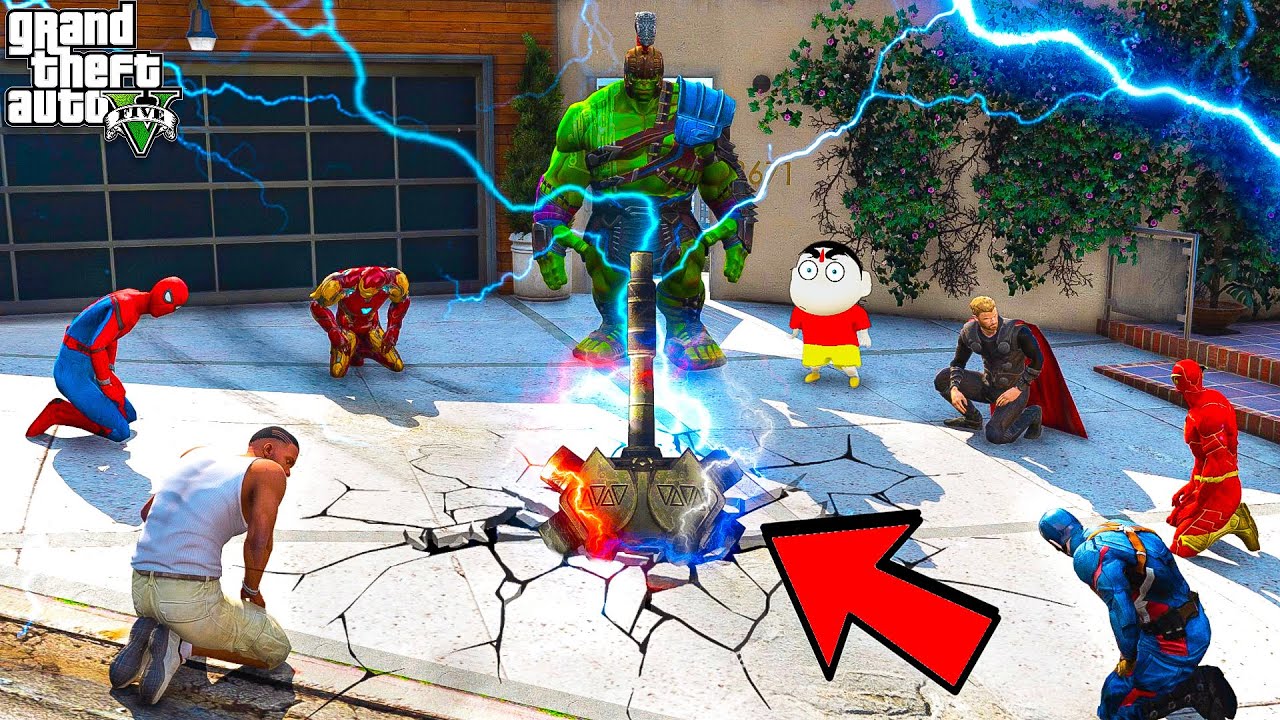 GTA 5 : Franklin & Shinchan Found Powerful Hammer & Fight With Frog Monsters To Save Avengers GTA 5