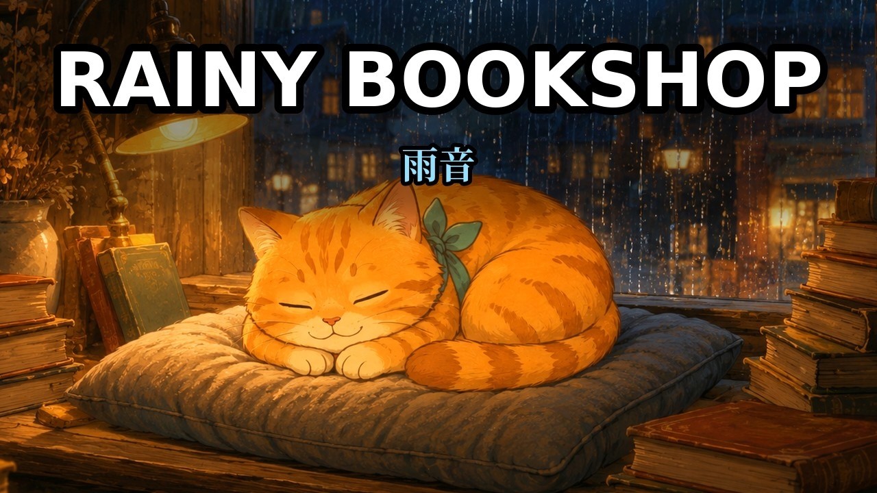 Rainy Bookshop Lofi | Cozy Rain Radio with a Sleeping Cat