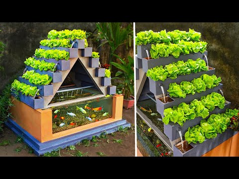 Organic vegetables idea! DIY aquaponics from ceramic tiles and cement