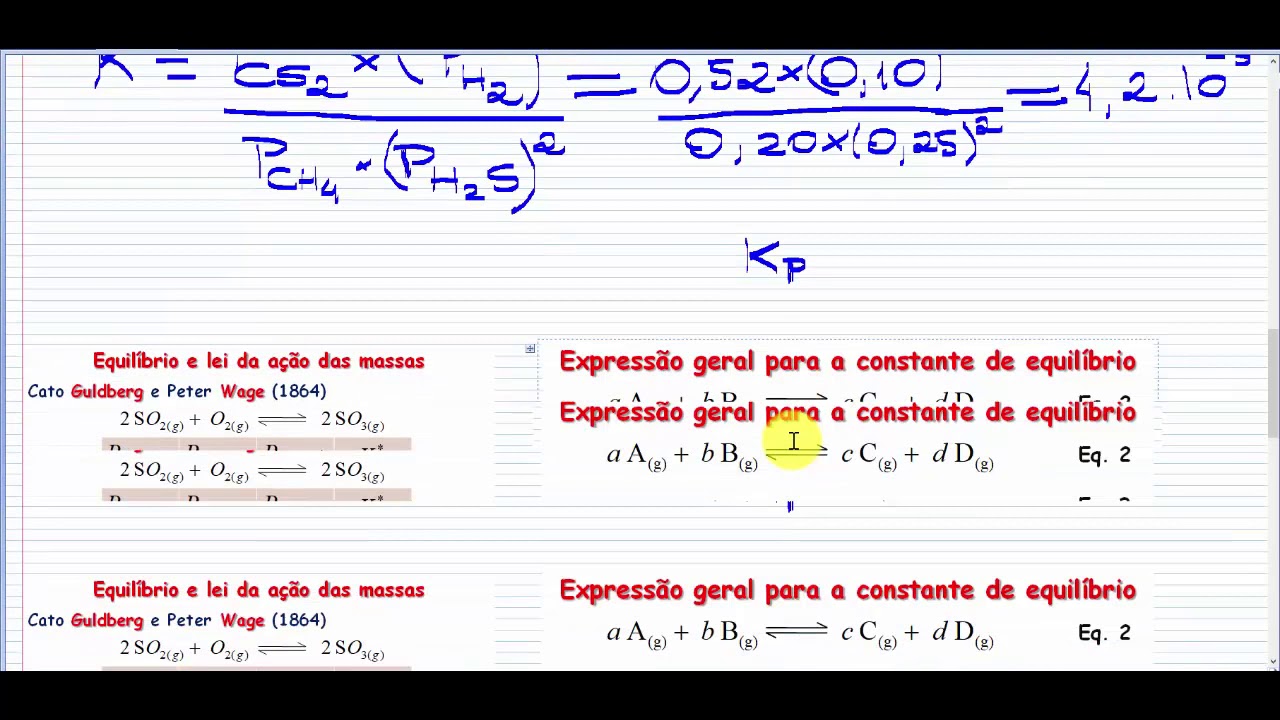 Equilíbrio Químico (aula 35): exercícios sobre relação entre Kp e Kc
