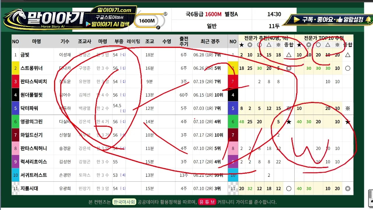 2026.08.07 말이야기 AI 경마 예상｜부산·제주 전 경주 분석과 복승 조합