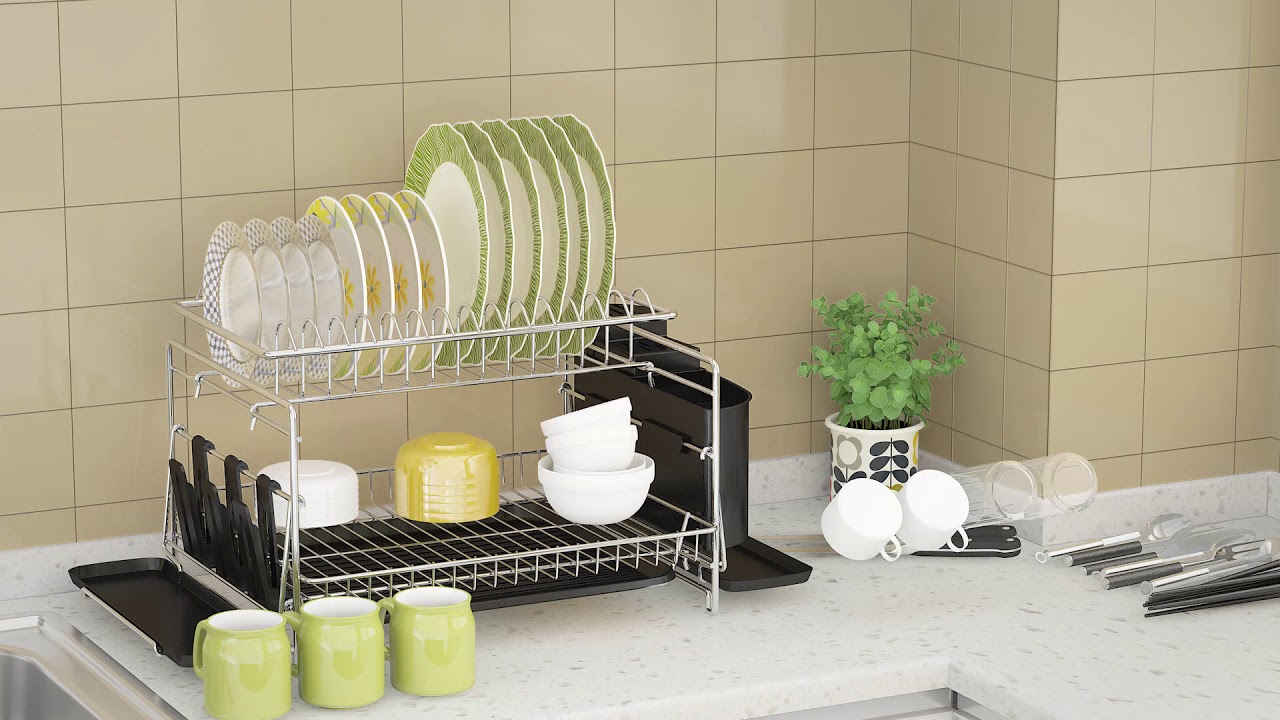 Dish Drying Rack, 1Easylife 2 Tier Large Kitchen Dish Rack with