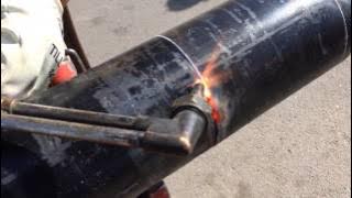 Pipe beveling with a cutting torch oxygen actelyne