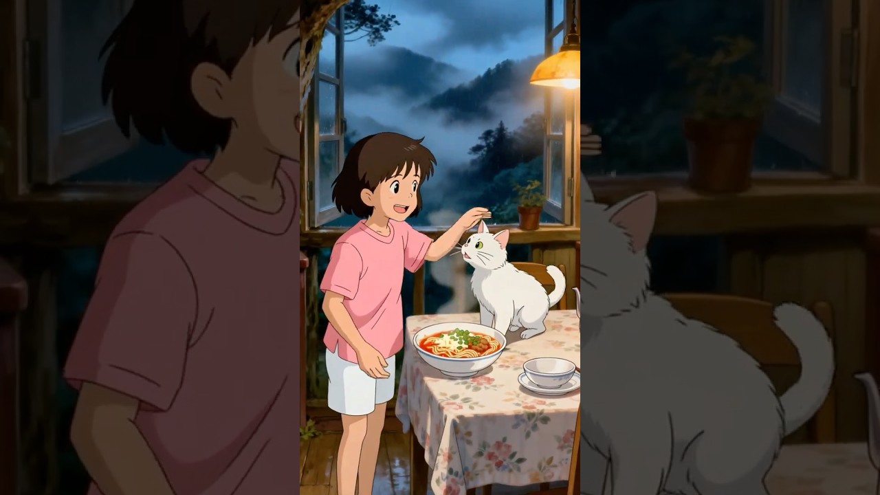 В стиле студии Ghibli | Дождливая ночь в домике на дереве с солнышком 🌧️