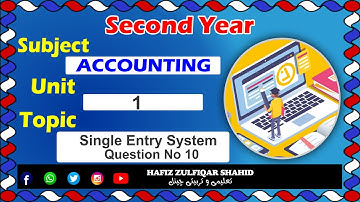 Inter Part-2 Accounting Unit 01{Lecture No 9} Single Entry System Problem :10 #hafizzulfiqarshahid