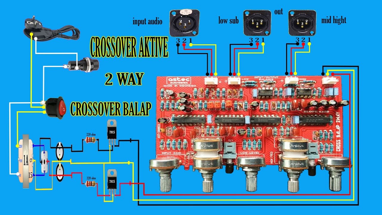 cara merakit crossover aktive 2 way mono dengan input & output balance