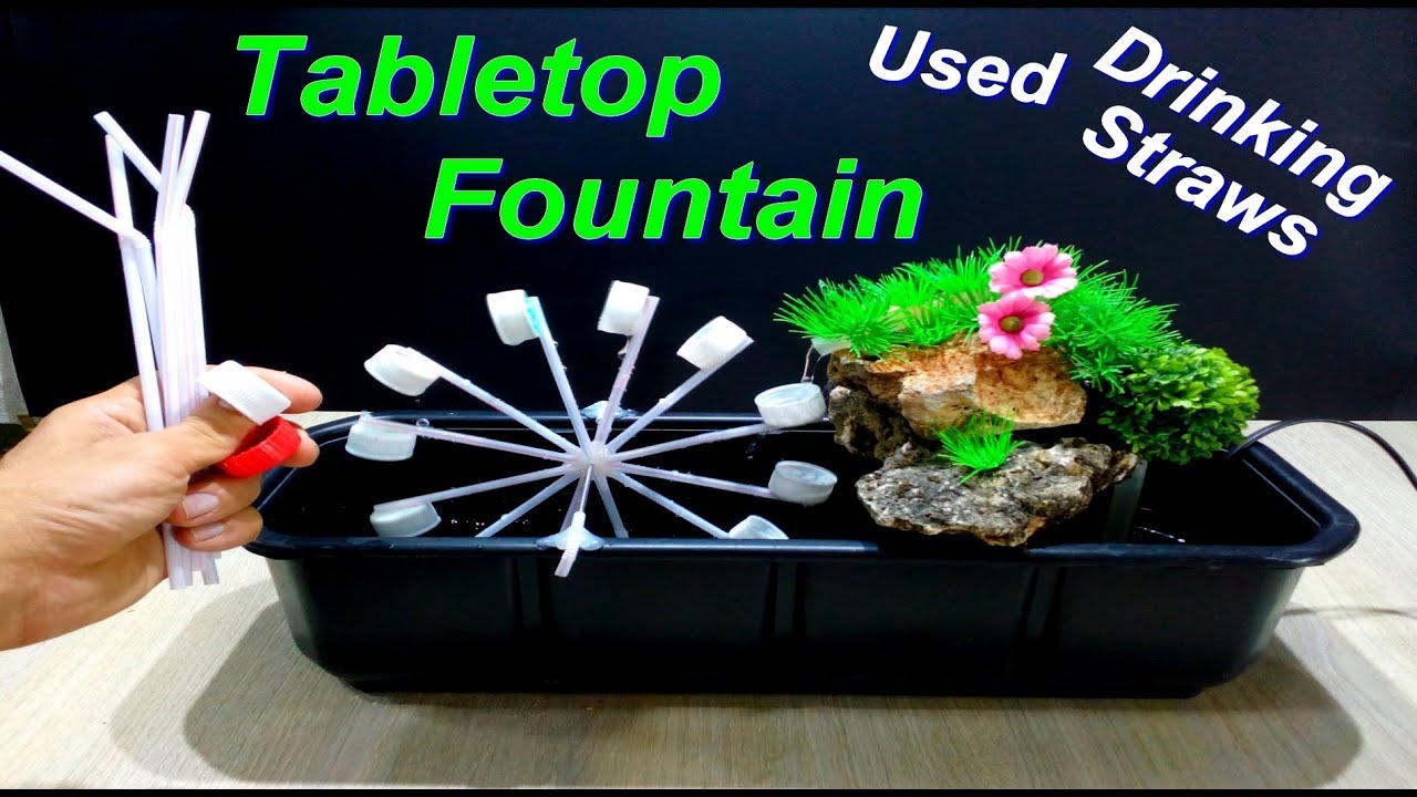 How To Make Tabletop Water Fountain Using Drinking Straws And Bottle Caps Diy Youtube