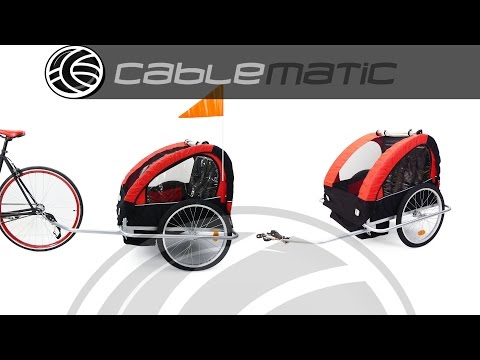 Remolque de bicicleta para transportar 2 niños doble rojo negro distribuido  por CABLEMATIC ® 