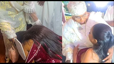 So Humble! Toyin Abraham Goes On Her Knees And Bows Her Head To Greet At Her Show.