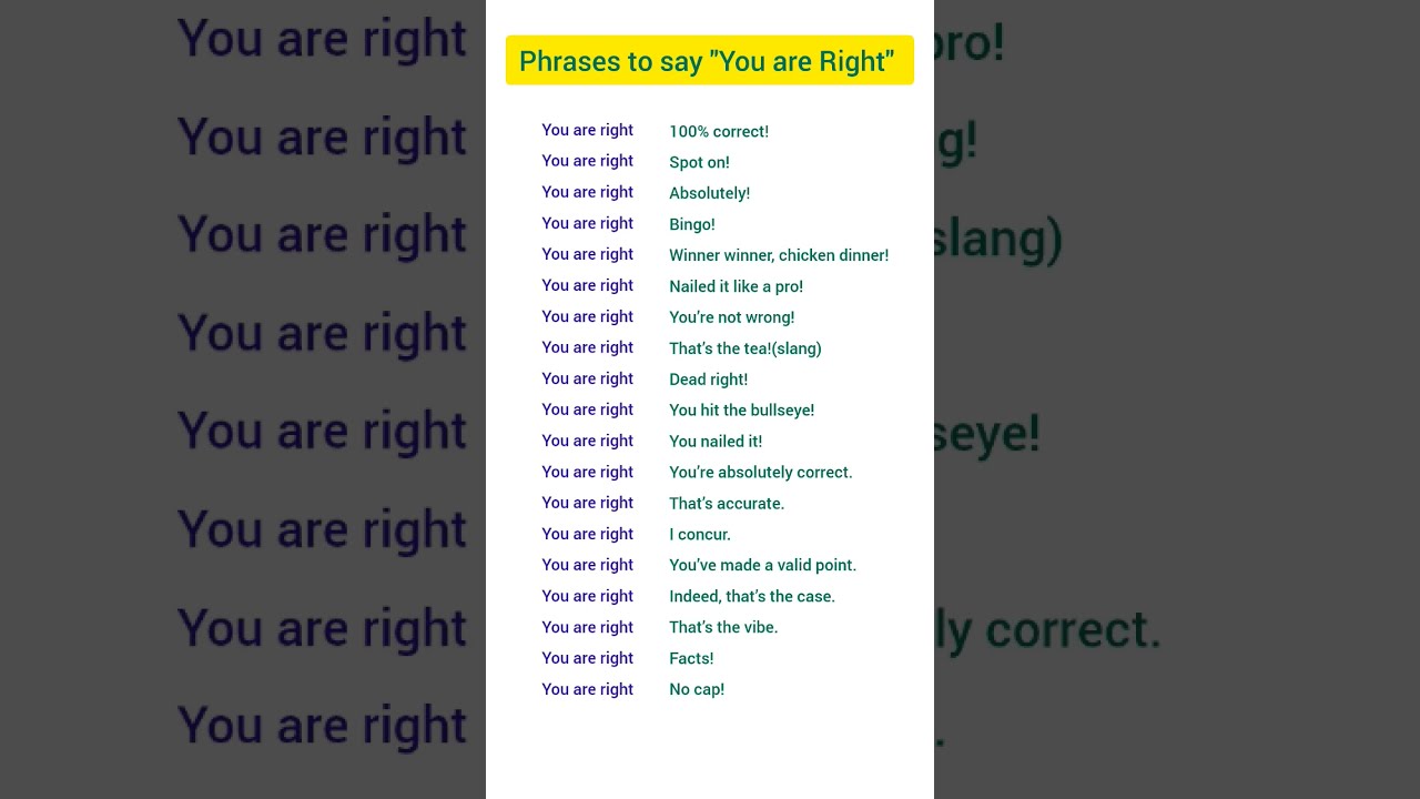 Cool English Words Phrases To Say You Are Right Feel Free Use These Short Daily