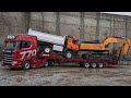 RC SCANIA 770 TRANSPORT EXCAVATOR SANY SY980 &amp; DUMP TRUCK HUINA 1598! MINI CONSTRUCTION REALISTIC 