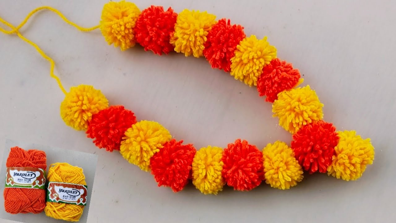 Artificial Marigold Flowers style mala/garland/toranam making with wool