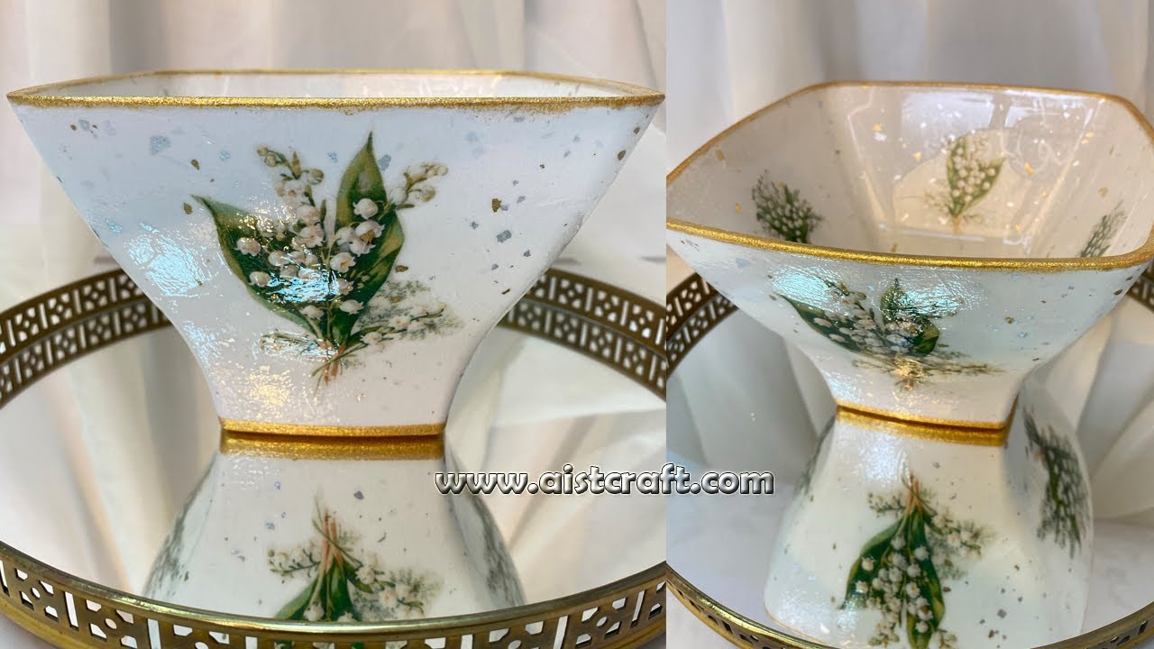 Прямой и обратный Декупаж стеклянной вазы с рисовой бумагой