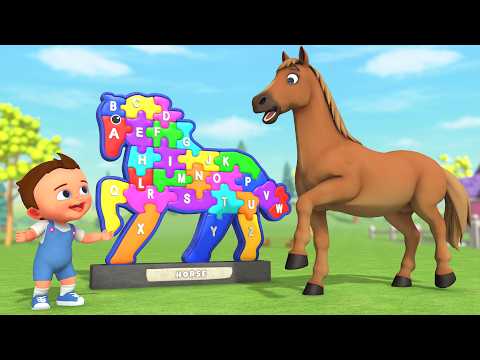 Learn Alphabet Song with Farm Horse Wooden Puzzle | Fun Nursery Rhymes & ABC Toddler Kids Learning