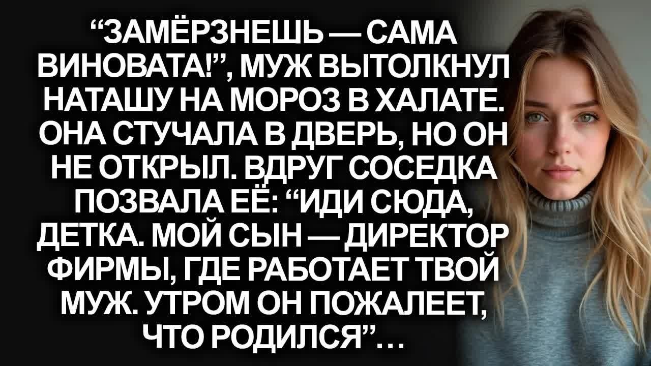 “Иди сюда! Мой сын — босс твоего мужа!”, позвала соседка Наташу, выгнанную на мороз в халате...