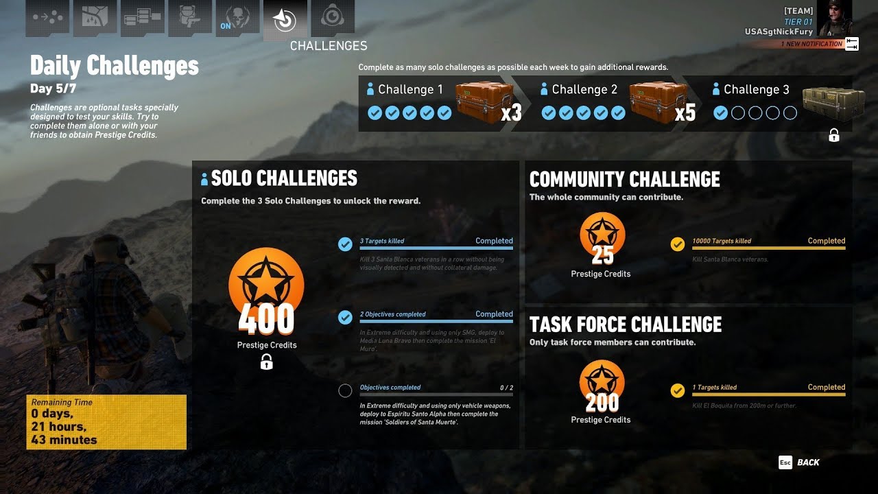 Wildlands Daily_Challenges. Daily Challenge. Difficulty extreme. Kill complete