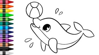 How to draw cute Baby Dolphin 🎨🐬| Baby Dolphin drawing, painting, coloring for kids and toddler🐬