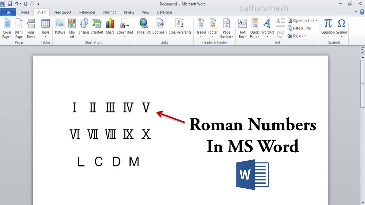 how-to-insert-roman-numbers-in-ms-word-roman-numerals-youtube