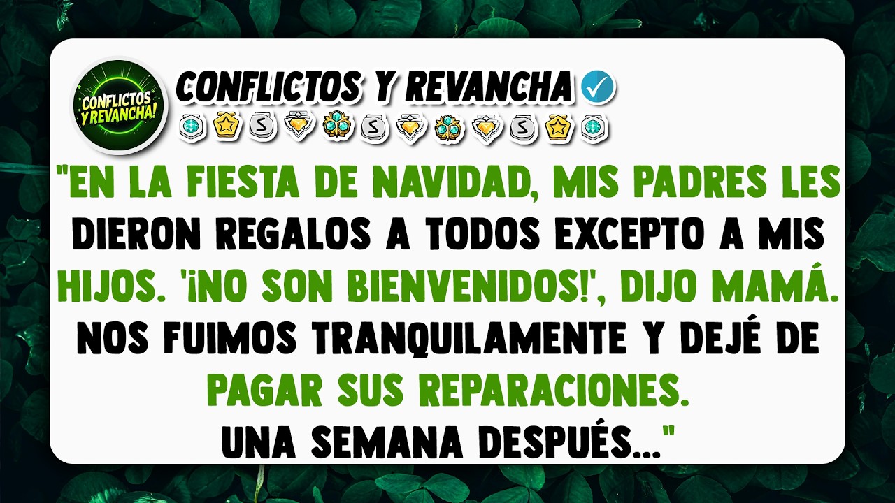 En la fiesta de Navidad, mis padres les dieron regalos a todos excepto a mis hijos.