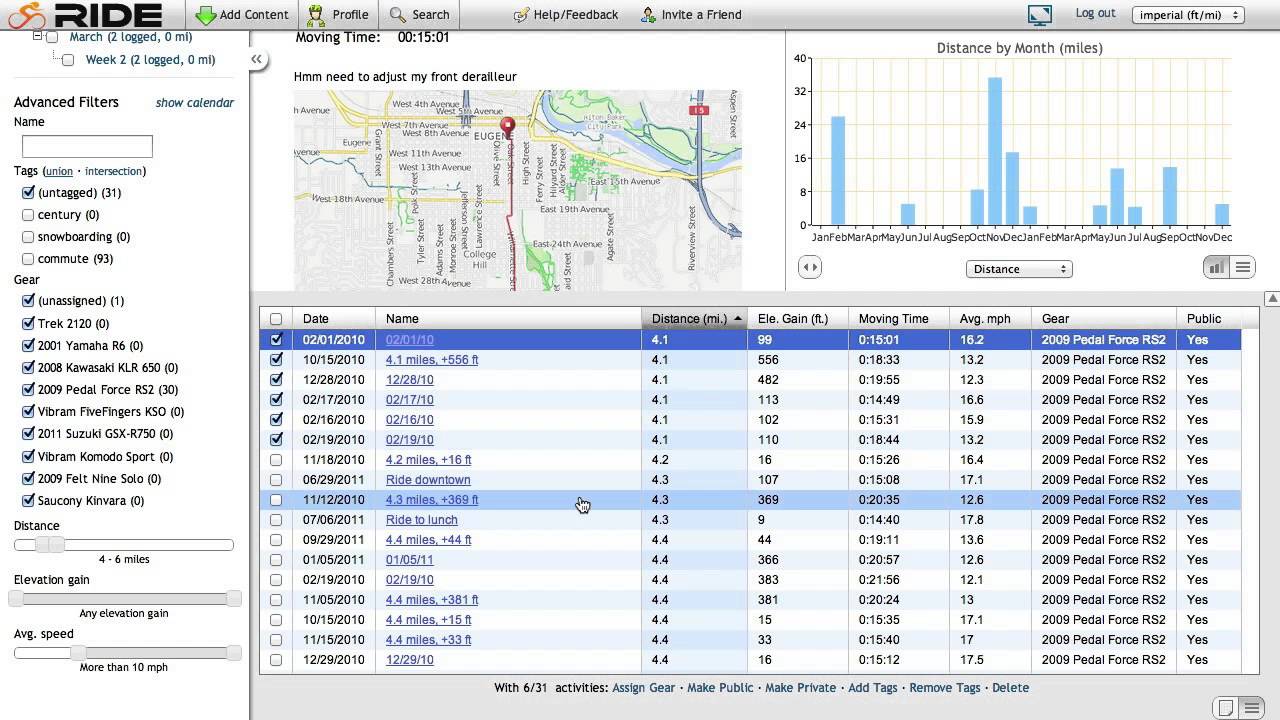 ride the bus Ride with GPS - Activity Center Filtering and Tagging
