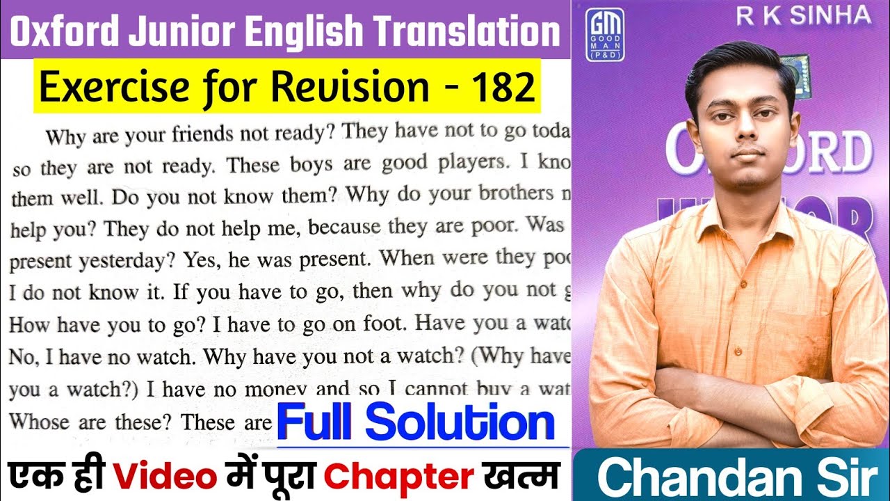 Oxford Junior English Translation Ex-182 | 'Exercise for Revision' |Miscellaneous Que By Chandan Sir